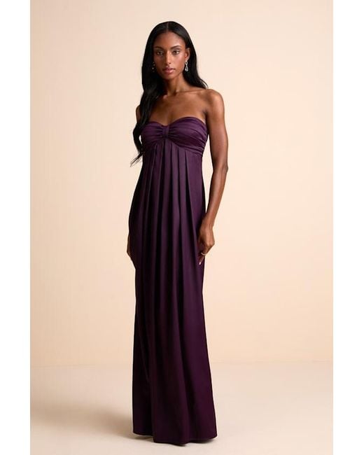 Lulus Women's Blue Memorable Entrance Dark Strapless Satin Maxi Dress