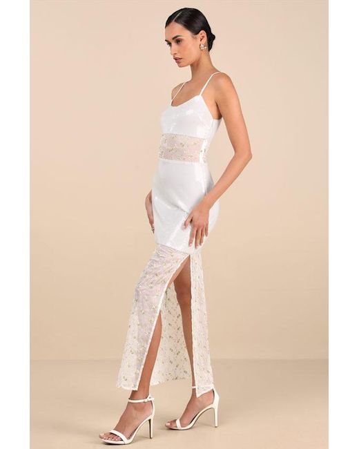 Lulus Brown Malone Sheer Sequin Embroidered Maxi Dress