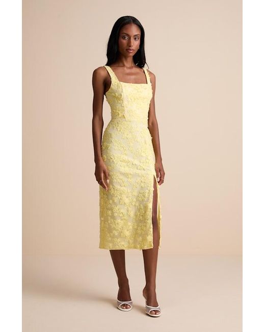Lulus Women's Natural Chesley 3D Floral Embroidered Tie-Back Midi Dress