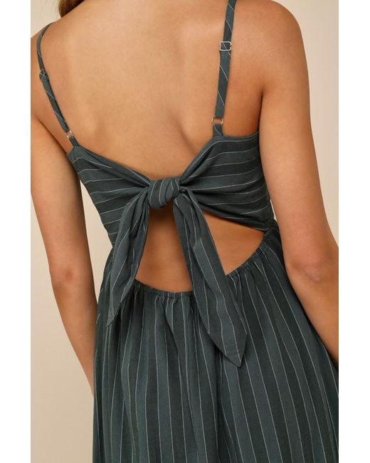 Lulus Blue Feeling The Best Striped Tie-Back Midi Dress With Pockets