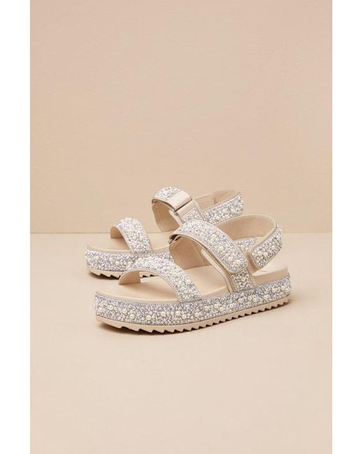 Lulus Natural Toinetta Rhinestone Pearl Flatform Sandals
