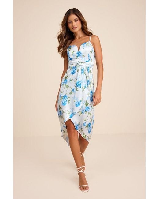 Lulus Blue My Favorite Day Floral Print Tulip Skirt Midi Dress