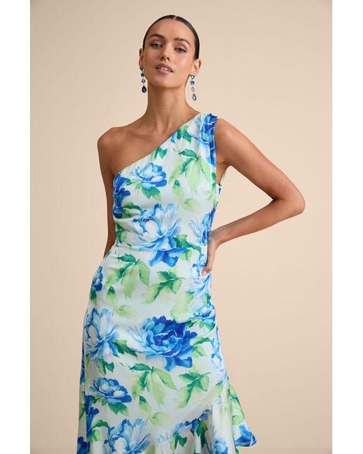 Lulus Green Divinely Blooming Lime Multi Floral One-Shoulder Midi Dress