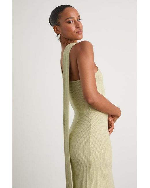 Lulus Natural Venna Heathered Sage One-Shoulder Scarf Maxi Dress