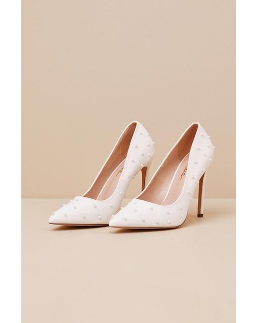 Lulus White Petitee Pearl Pointed-Toe Pumps