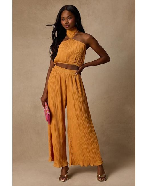 Lulus Orange Nikaia Light Plisse Halter Top