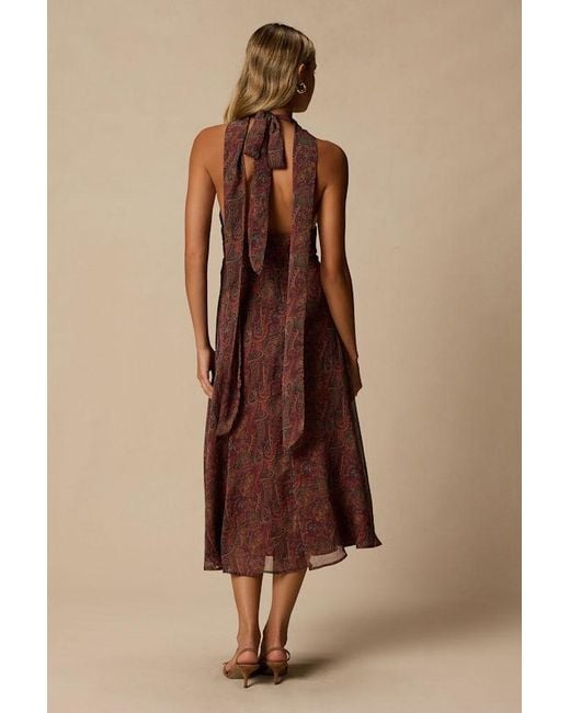 Lulus Brown Kylinda Rust Multi Paisley Midi Dress And Scarf Set