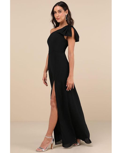 Lulus Blue Simply Brilliant One-Shoulder Bow Maxi Dress