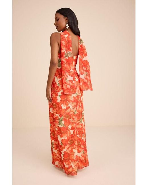 Lulus Orange Rawya Floral Strapless Maxi Dress And Scarf Set