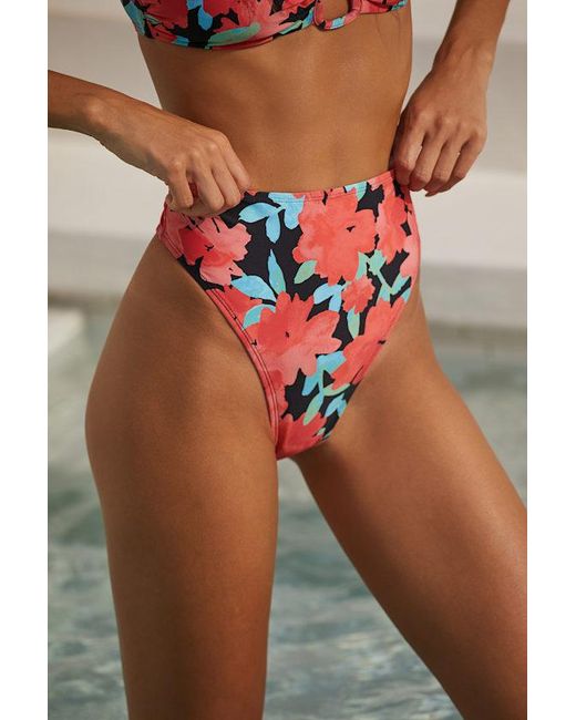 Lulus Brown Catch Some Waves Multi Floral High-Cut Bikini Bottoms