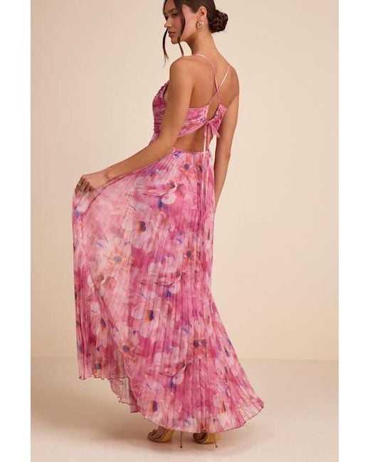 Lulus Pink Whitley Floral Pleated Sleeveless Maxi Dress