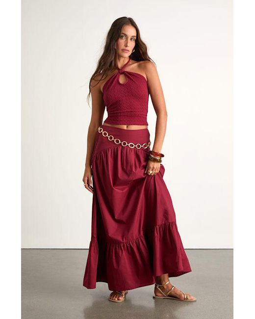 Lulus Red Juniper Cotton Mid-Rise Maxi Skirt