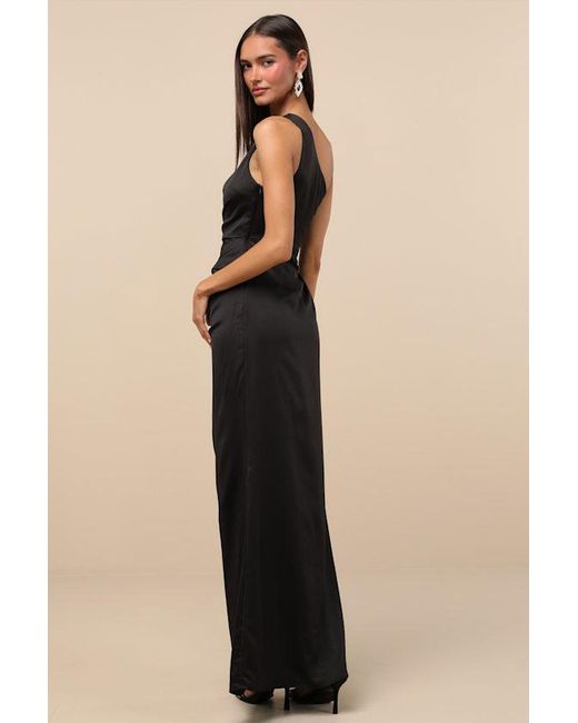 Lulus Black Dreaming Of Elegance Satin One-Shoulder Maxi Dress