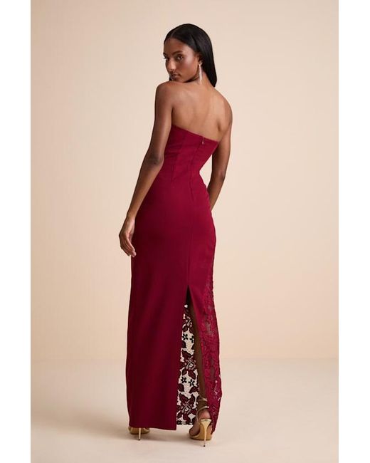 Lulus Red Irresistible Attitude Strapless Lace Column Maxi Dress