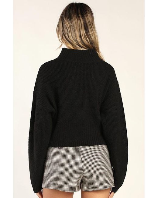 Lulus Black Snuggly Days Cropped Mock Neck Sweater