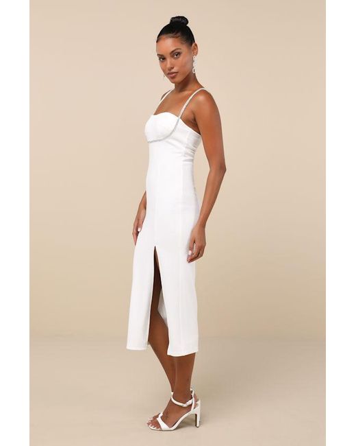 Lulus Natural Upscale Flirt Rhinestone Sleeveless Bodycon Midi Dress