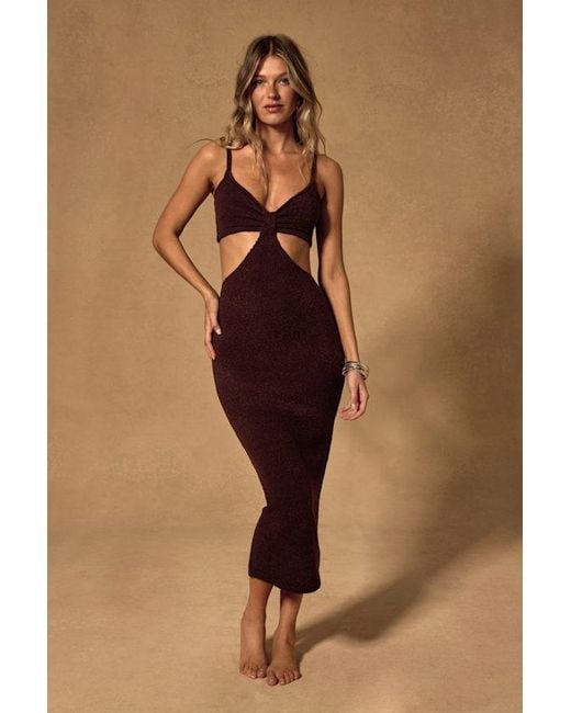 Lulus Natural The Way I Feel Dark Cutout Midi Sweater Dress