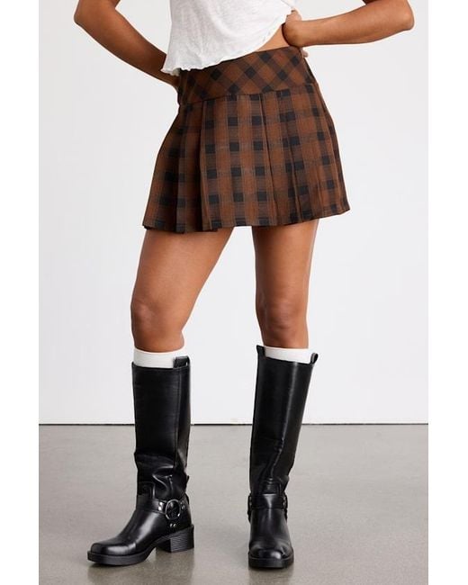 Lulus Gray Firah And Plaid Pleated Mid-Rise Mini Skirt
