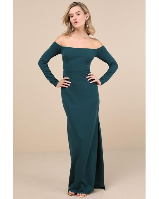 Lulus Blue Stunning Excellence Emerald Off-The-Shoulder Maxi Dress