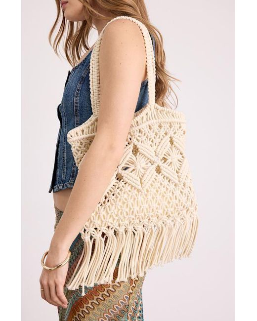 Lulus Natural Cambria Macrame Fringe Tote Bag