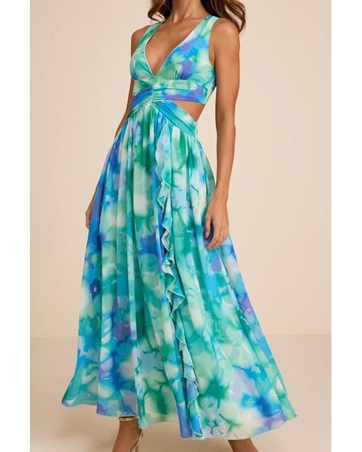 Lulus Blue Elisanna Multi Floral Lace-Up Midi Dress