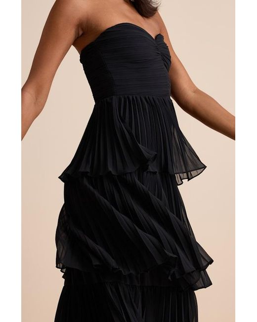 Lulus Black Seriously Sensational Strapless Tiered Midi Dress