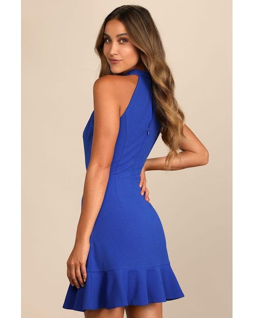 Lulus Blue All About Dancing Halter Ruffled Mini Dress