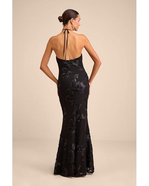 Lulus Natural Celyna Mesh Floral Applique Maxi Dress