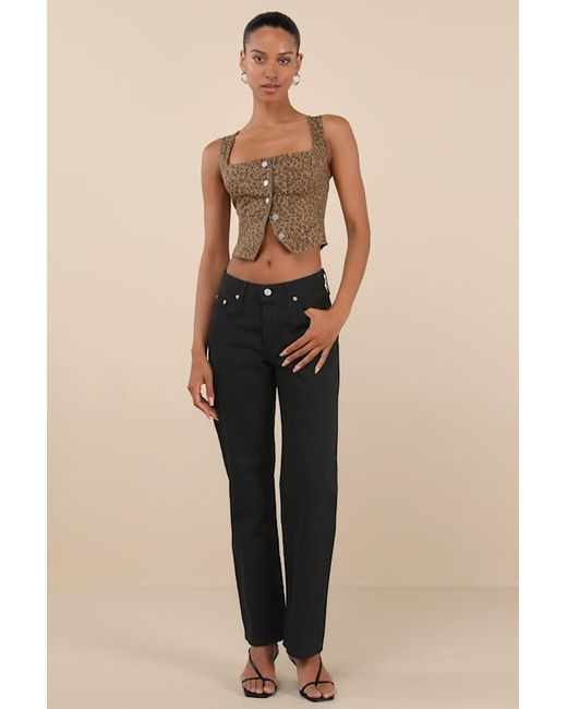 Lulus Brown Ozella Leopard Button-Front Sleeveless Crop Top