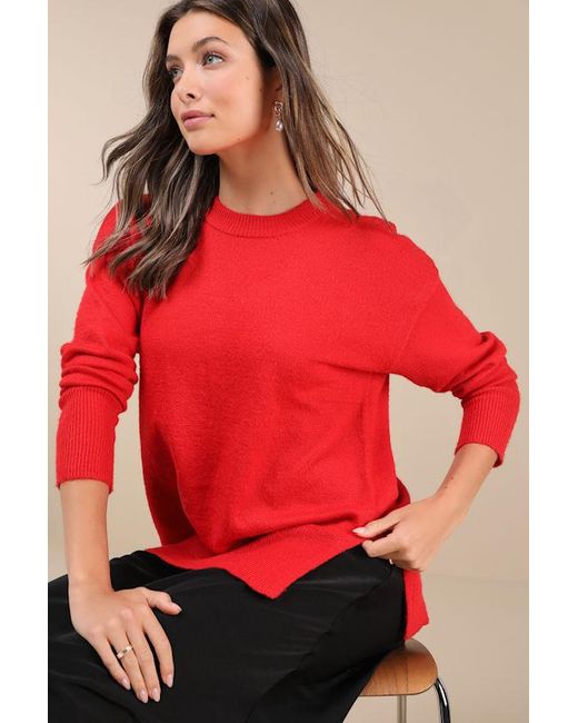 Lulus Autumn Allure Crew Neck Oversized Pullover Sweater in Red Lyst UK