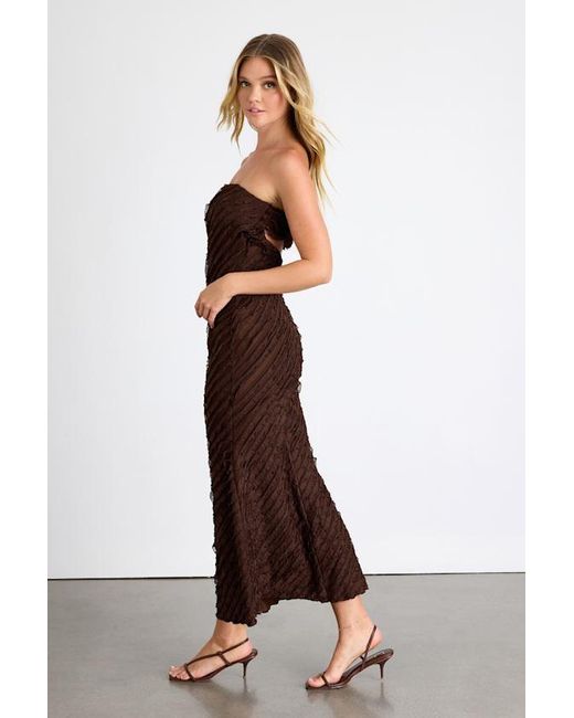 Lulus Brown Faelyn Strapless Ruffled Midi Dress