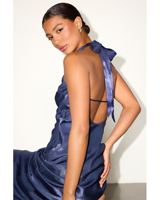 Lulus Blue Olandria Halter Midi Slip Dress