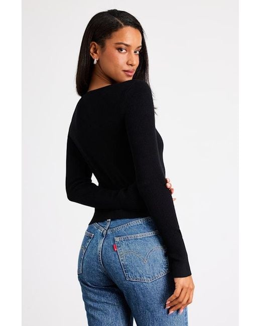 Lulus Blue Scalia Ribbed Knit Button-Front Long Sleeve Top