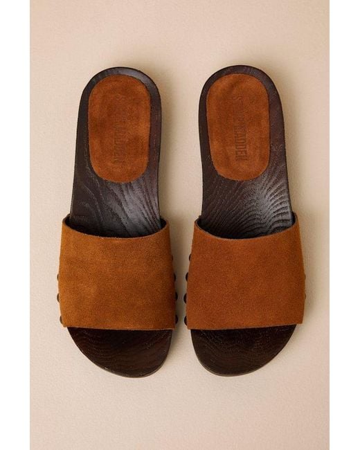 Steve Madden Natural Cento Chestnut Suede Leather Slide Sandals