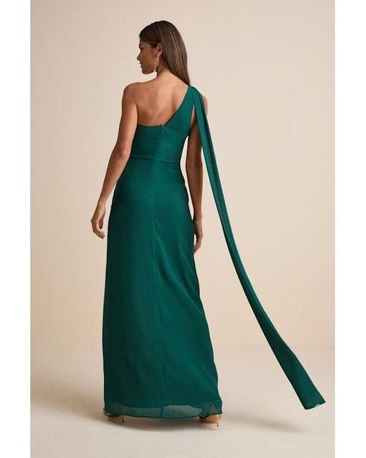 Lulus Green Adeline Emerald One-Shoulder Scarf Maxi Dress