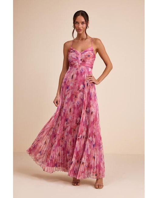 Lulus Pink Whitley Floral Pleated Sleeveless Maxi Dress