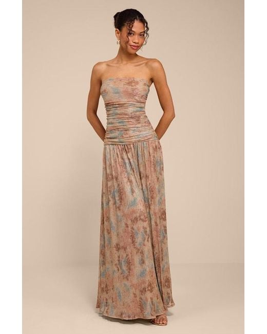 Lulus Natural Aubriana Multi Abstract Lurex Maxi Dress