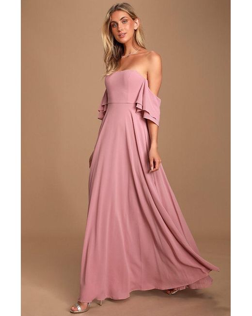 Lulus Pink Abbington Dusty Off-The-Shoulder Maxi Dress
