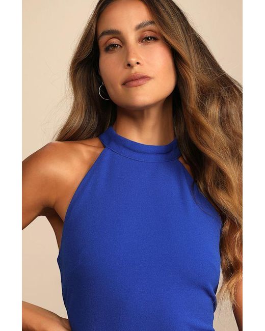 Lulus Blue All About Dancing Halter Ruffled Mini Dress