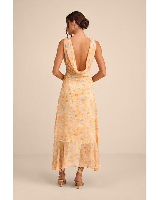 Lulus Natural Laraline Multi Floral Ruffled Cowl Back Maxi Dress