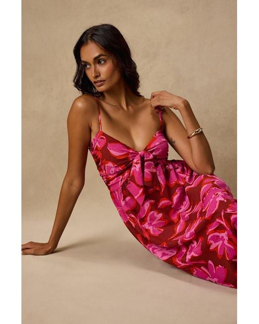 Lulus Red Sparrow And Floral Tie-Front Midi Dress