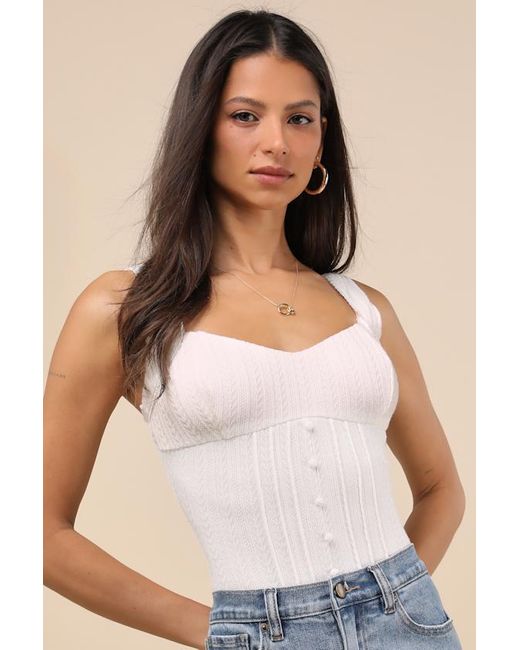 Lulus Natural Calanthe Pointelle Knit Button-Front Tank Top