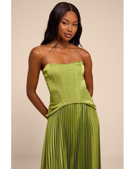 Lulus Green Makani Lime Satin Bustier Maxi Dress