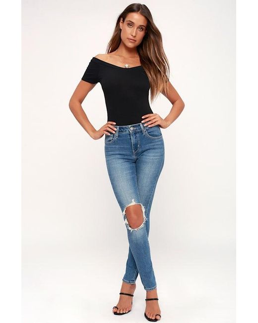 Lulus Black Sandpiper Ribbed Off-The-Shoulder Bodysuit