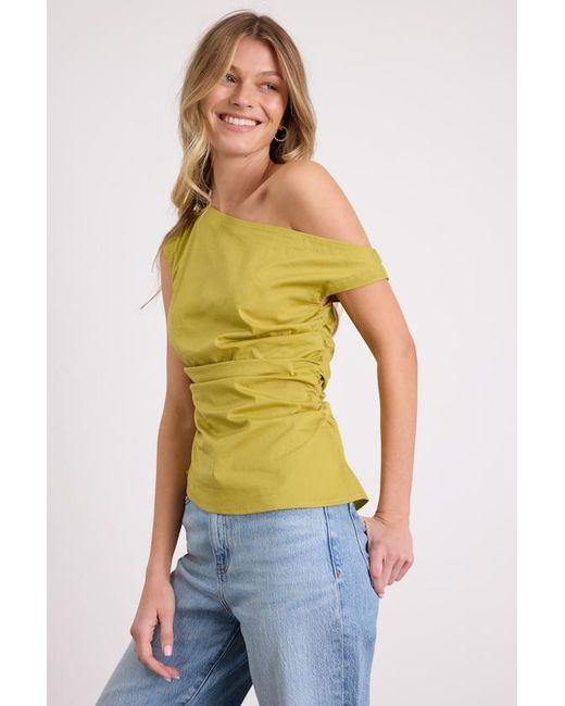 Lulus Green Debonair Chartreuse Poplin Ruched Asymmetrical Top