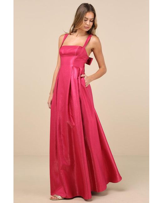 Lulus Red Immaculate Aura Shiny Taffeta Maxi Dress With Pockets