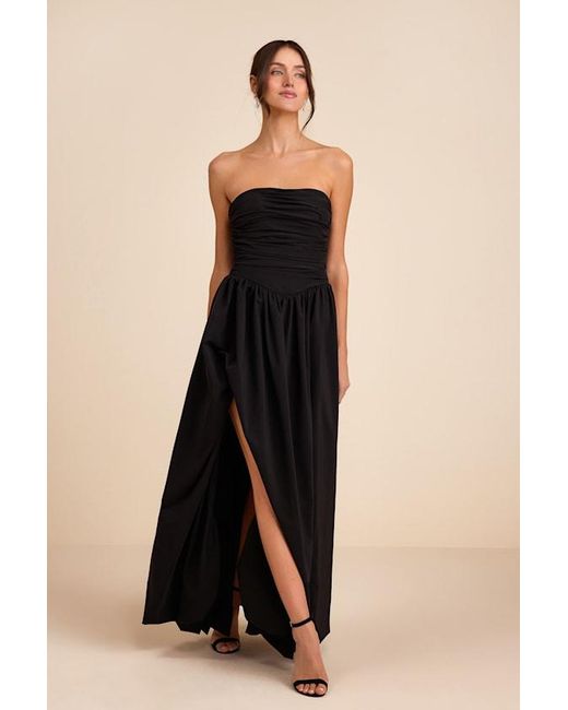 Lulus Natural Marilou Strapless Ruched Lace-Up Maxi Dress