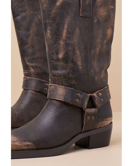 Steve Madden Black Rhoda Distressed Leather Mid-Calf Moto Boots