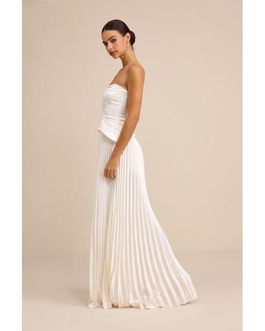 Lulus Natural Dovey Satin Pleated Maxi Dress