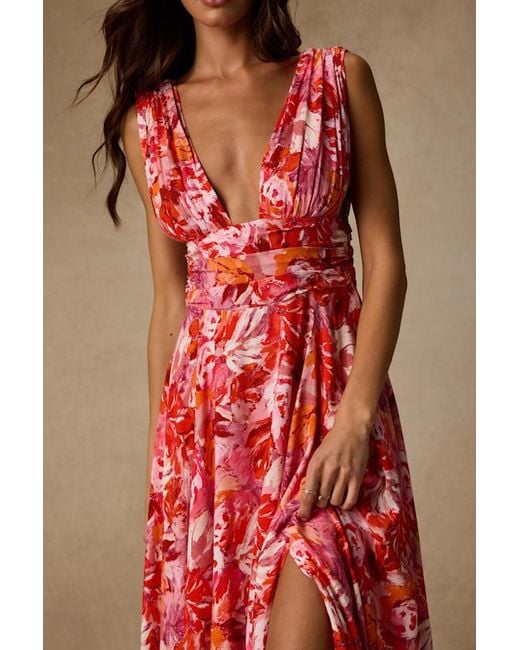 Lulus Red Jaden Multi Abstract Sleeveless Midi Dress